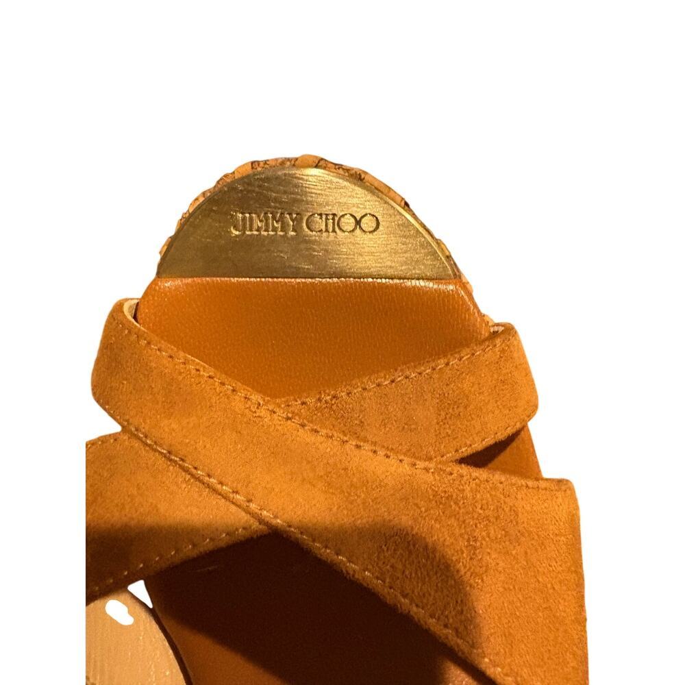 Jimmy Choo suede 105 MM tan brown wedges 37 1/2 7 - Picture 11 of 11
